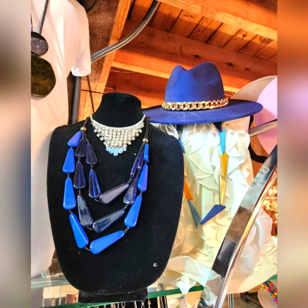 Deep Blue Multi-Strand Resin Statement Necklace ๐ - Picture 15 of 16